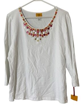 Ruby Rd. Embellished Blouse Scoop Neck Women Size XL Stretch Cotton Blend NWT
